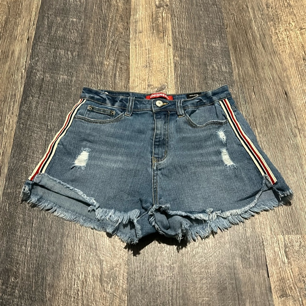 Unionbay Roxie Jean Shorts Stripe Red White Blue Juniors Size 5 High Rise